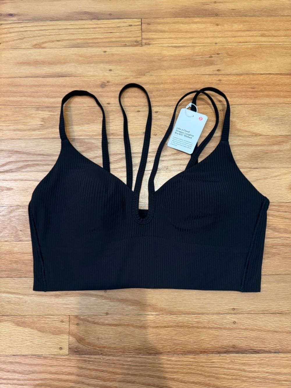 Seamless Ribbed Strappy Bralette - Black